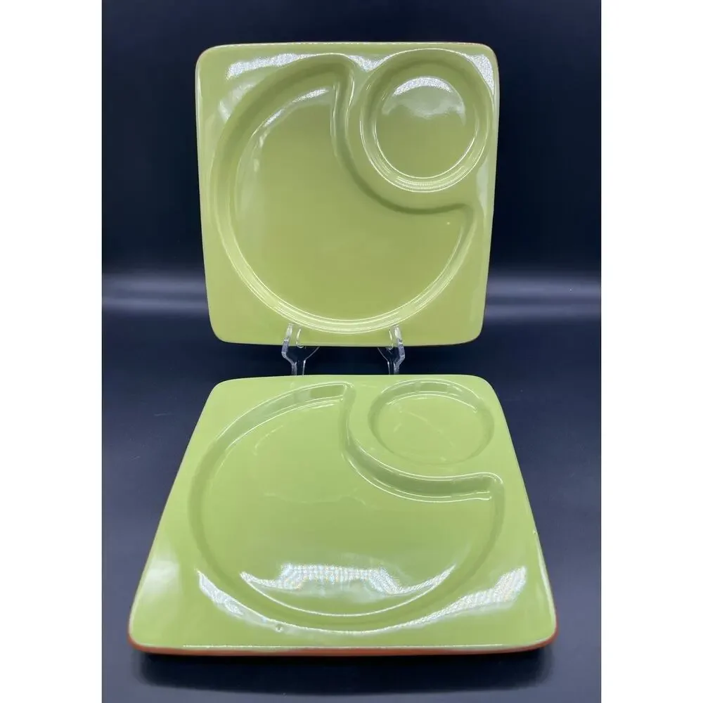 Style Eyes by Baum Bros Green Set of 2 Square Snack Sets Plates 9.75